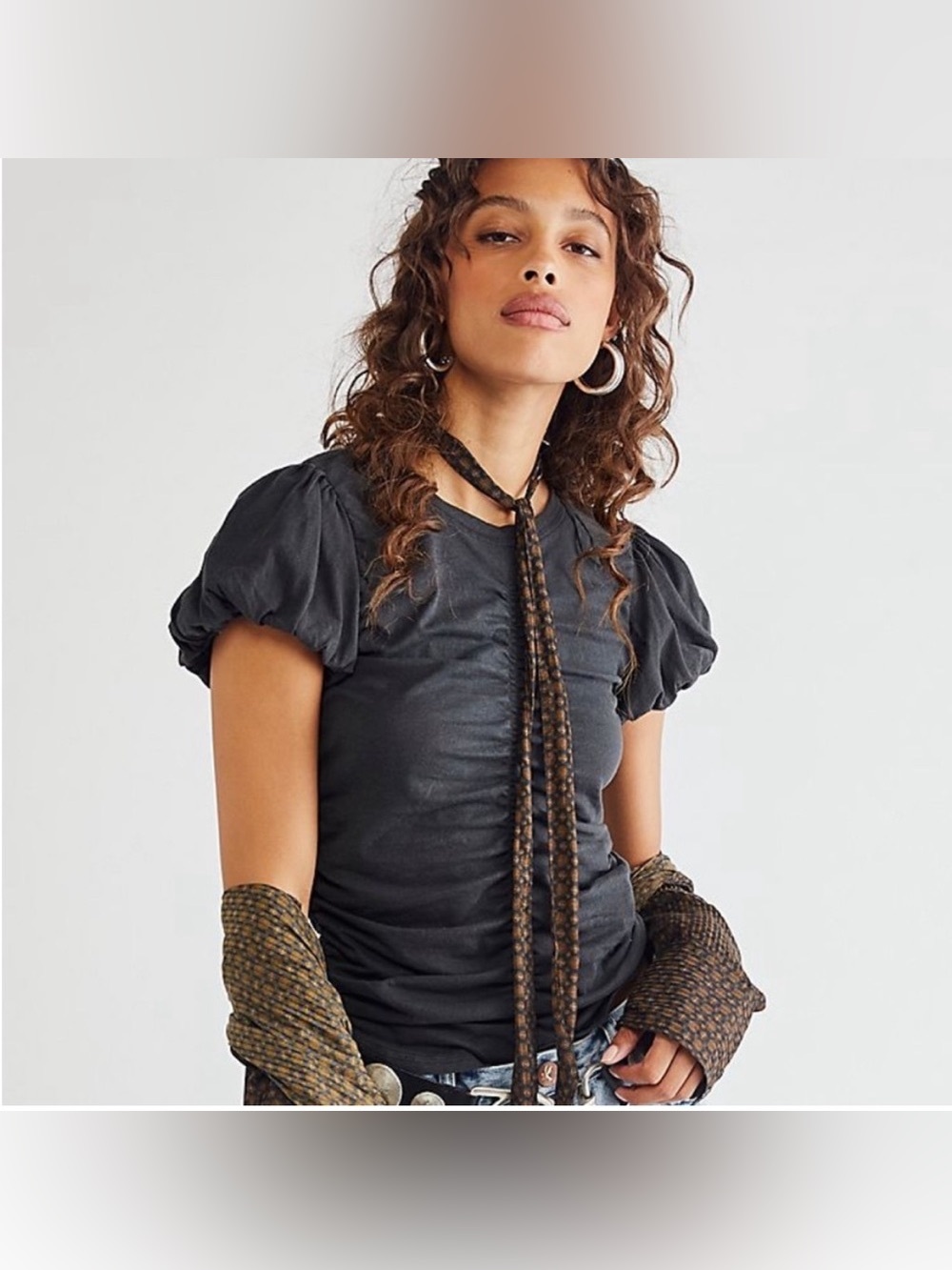 Free People Ruched Short Sleeve Tee